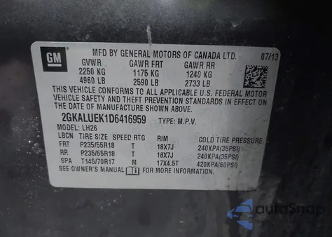 2013 GMC Terrain Slt-1 из США, поврежденный, VIN 2GKALUEK1D6416959